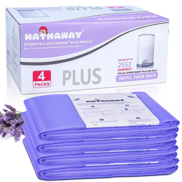 Diaper Pail Refills Increased12% length Compatible with Dekor Plus Diaper Pails Lavender Scent Holds up to 2552 Diapers (4 Pack)