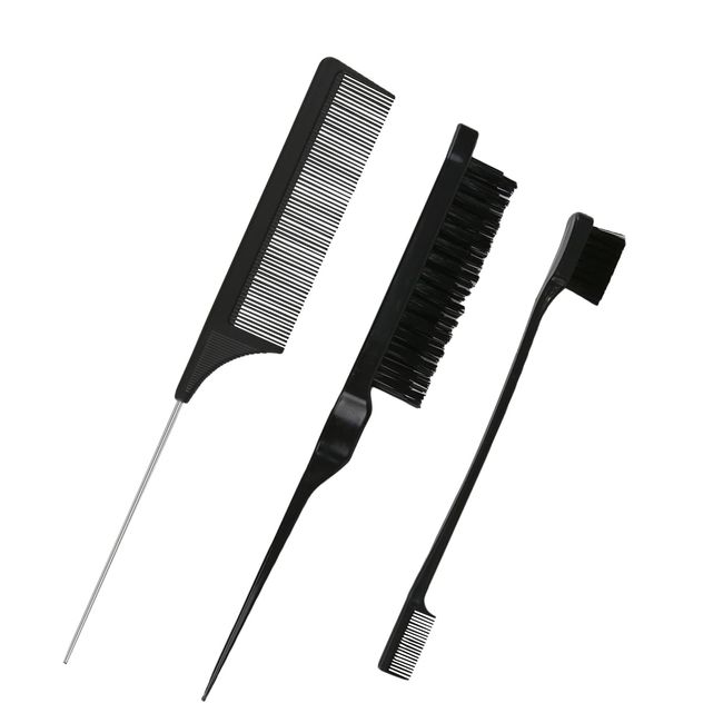 Aphrordity 3 Stück Sleek Bun BüRste Edges Brush Sleek Teasing Hair Brush, für Haarkamm Haarstyling Zum Salon Kamm Pflege (Schwarz)