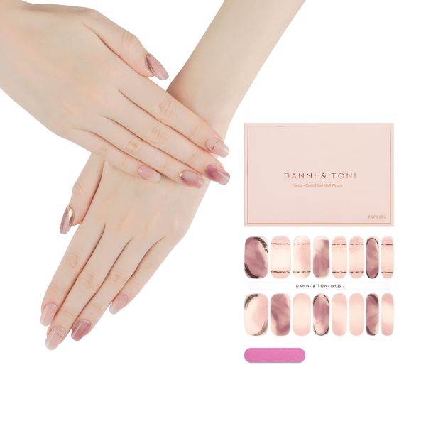 Danni & TONI Ref.3577Pink Aventurine Thin Gel Nail Stickers, Semi-Curing, Waterproof for Hands, Lasts 2 Weeks, Home Nail Stickers, Odorless, SGS Certified, Self-Gel Nails, No Tools