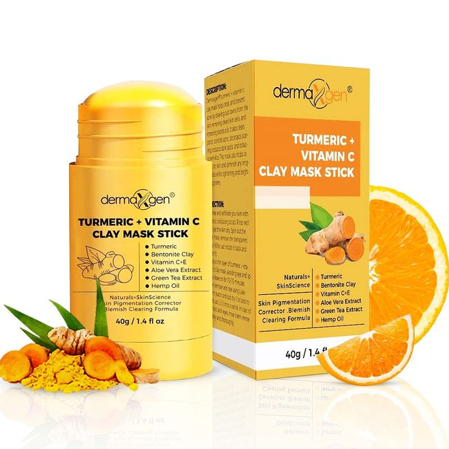 DERMAXGEN Turmeric Mask Stick, Organic Vitamin C Detox Clay Face Mask, Reduce Acne and Scars Mask, Healing Clay Mud Mask Deep Clean Pore Improve Skin Acne Scars Facial Mask