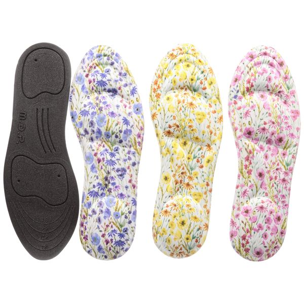 Maidai Women's Deodorizing Insole, Fluffy Insoles, Set of 3 floral patterns