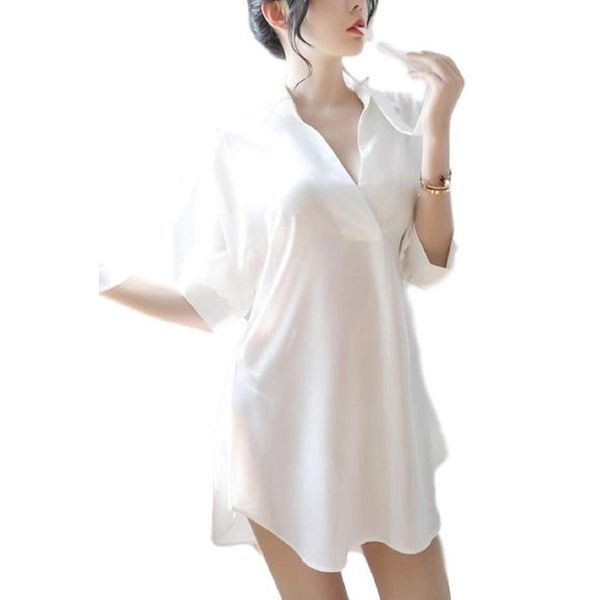 ROCAROCA Sexy Lingerie, Shirt Style, Pajamas, Mini Dress, Baby Doll, Loungewear, Negligee, Short Sleeve, wht, Free Size