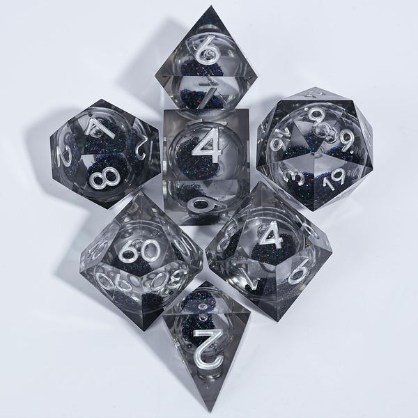 GU BEI TE Liquid Core DND Dice Light Grey 7 Pieces with Gift Box for Tabletop Role-Playing Games of Dungeons & Dragons