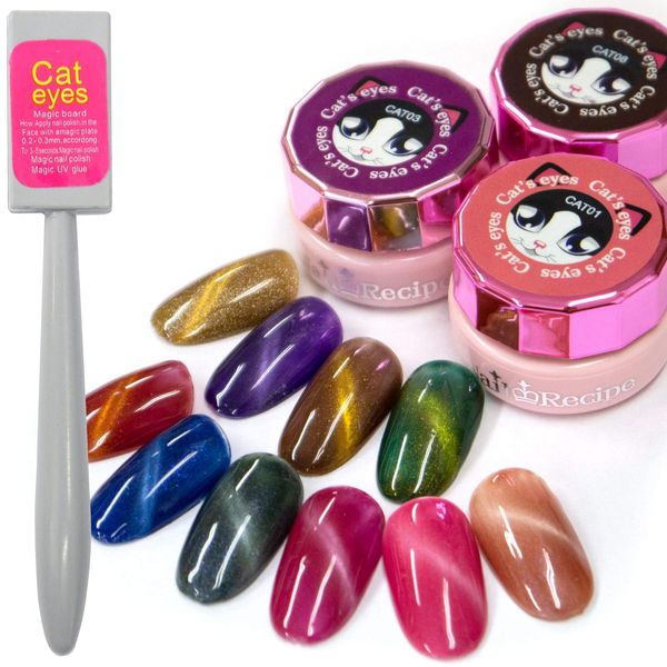 Nail Recipe Color Gel Nail Color Set UV LED Soak Off Self Nail Coloring (Kitten Cat Eye 10 Colors)