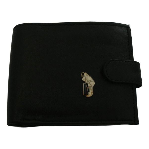Cricketer Enamel Black Leather Mens Wallet RFID Protection