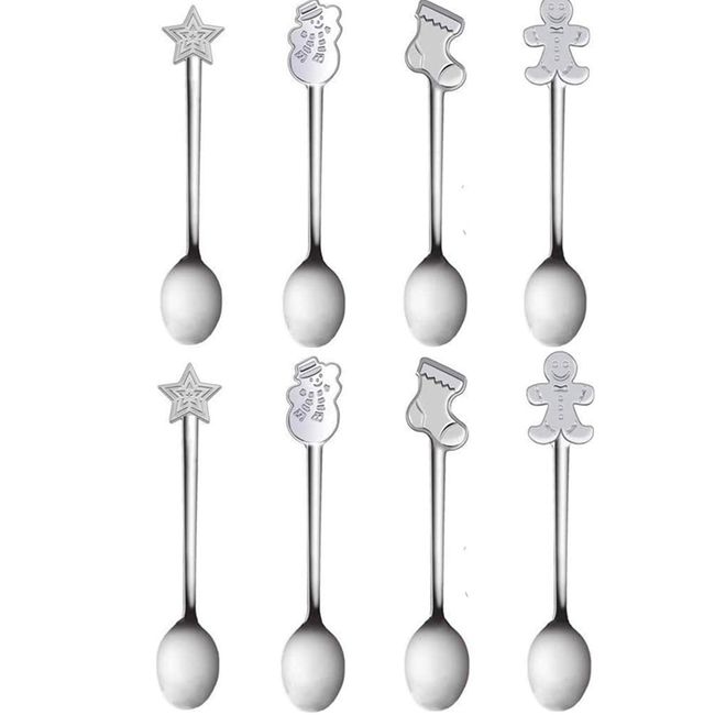 Eshylala 8 Pack Creative Christmas Spoon Stainless Steel Coffee Spoon Christmas Stirring Spoon Tea Spoon Soup Spoon, 5 Inch