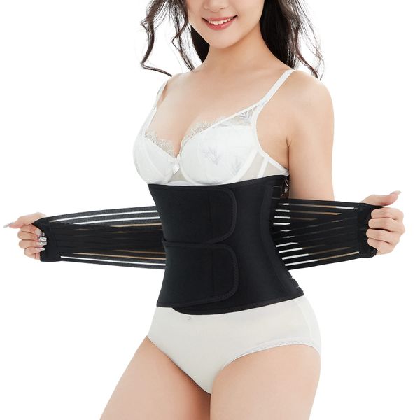 YIMEIER Women's Velcro Corset, Corset, Waist Cincher, Tummy Tightening, Beautiful, Adjustable, Breathable, Stretchable, Bones, Bodysuit, Body Shaper, Black