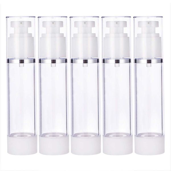 BENECREAT 5pcs 50ml Pump Bottles Vacuum Press Bottles Empty Bottles Plastic Divided Refill Bottles Travel Cosmetic Containers