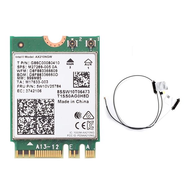 3000Mbps WiFi 6E AX210 Bluetooth 5.3 M.2 Wireless Network Card AX210NGW 2.4Ghz / 5G / 6G 802.11ax WiFi 6 Adapter, Suitable for Windows 10/11 Linux and Ax210