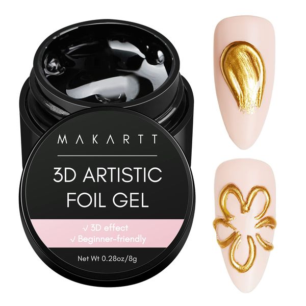 Makartt 3D Nail Foil Glue, 8ml Foil Transfer Gel Foil Adhesive Glue for Nail Foil Sheets, Nail Foil Kit for 3D Gel Nail Art Linear/Shell/Ripple Design Manicure Salon DIY UV Lamp Required