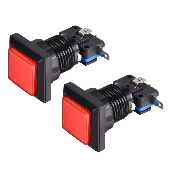 uxcell Game Push Button 34x34 Square 12V LED Illuminated Push Button Switch with Micro Switch for Arcade Video Games Red 2pcs
