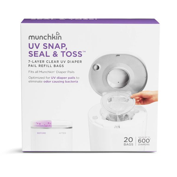 Munchkin® UV Snap, Seal & Toss Diaper Pail Refill Bags, Holds 600 Diapers, 20 Count