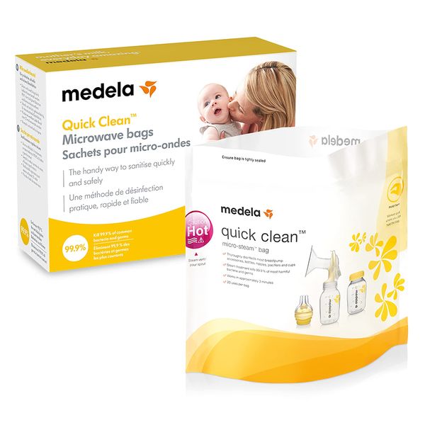 Medela Quick Clean Microwave Bags - Fast and convenient cleaning of breast pump parts or accessories, reusable, Pack of 5