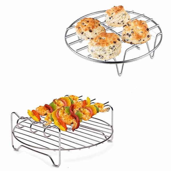 Air Fryer Rack Set Stainless Steel Air Fryer Grilling Rack Accessories with 3 Skewers Multi-purpose Double Layer Rack Airfryer Grill Pan for Barbecue, Roasting Oven, Air Fryer Cooking Rack - 2Pcs