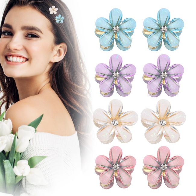 8 Stück Mini Haarspangen bunt,Zuroki Mini Blumen Haarspange, Mini Haarschmuck Clip für Frauen, weiche und charmante Haarspangen, Haarschmuck für Fotoshooting, Alltag, Party, Hochzeit