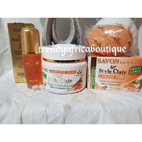 3pcs Style-clair Body Cream, Serum & Exfoliating Soap. 48hrs Hydration