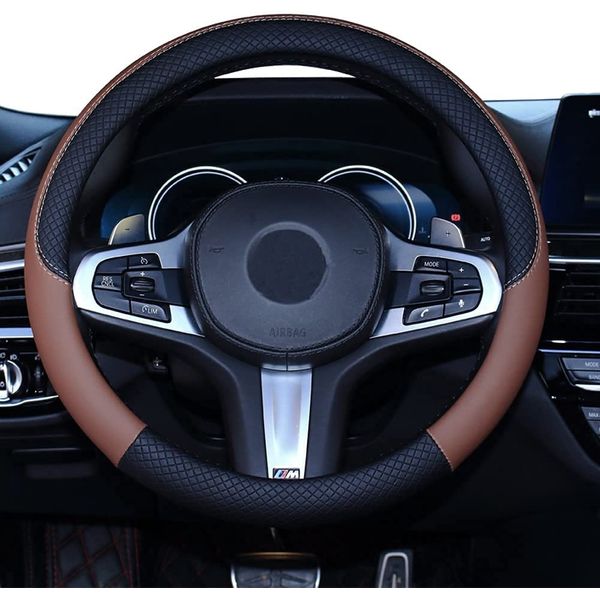 HUACHENG Steering Wheel Cover, For Cars, Light Vehicles, S Size, Steering Wheel Cover, Genuine Leather, Universal, Stylish, Breathable, Anti-Slip, For All Seasons, For Regular Cars, Steering Wheels,