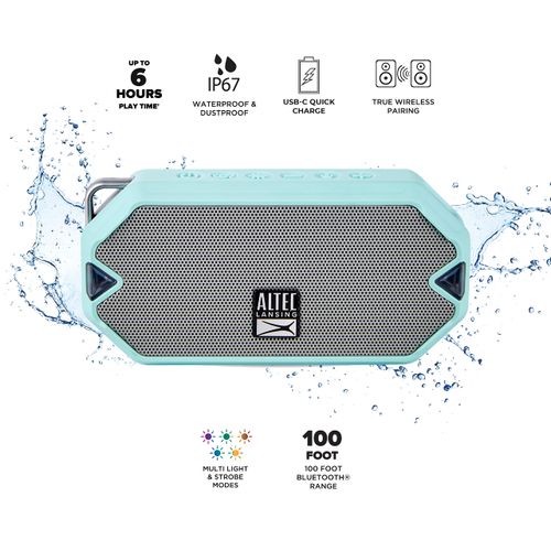 Altec Lansing - HydraMini Wireless Bluetooth Speaker, IP67 Waterproof USB C Rechargeable Battery with 6 Hours Playtime, Compact, Shockproof, Snowproof, Everything Proof (Mint Green)