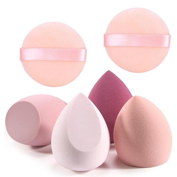 VIUWIZE Set mit 4 beauty blender und zwei Puderquasten，Make-up-Schwamm-Set，Foundation, flüssiger Make-up-Schwamm，Schwamm-Make-up-Werkzeuge，Waschbarer, latexfreier Schwamm