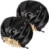 Ranphykx 2PCS Satin Sleep Cap,Adjustable Double-Sided Sleep Bonnet,Bonnet Cap for Sleep (2 Black)