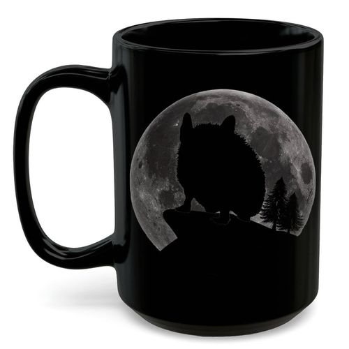 Long Eared Hedgehog Silhouette Full Moon Night Coffee Mug 15oz - Cute Black Ceramic Cup Gifts for Hedgehog Lovers