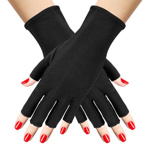 Sibba 1 Pair UV Gloves For Nails Art Light Protection Gel Polish Manicure Care Fingerless Moisturizing Hand Protector Tools Anti-Sun Women (Black)