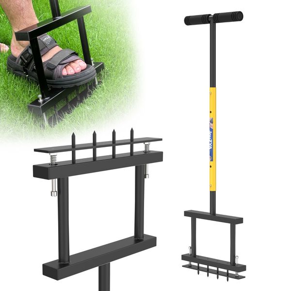 Adjustable Lawn Aerator 4-Spike 38'' Manual Grass Tool with Spring for Yard Care