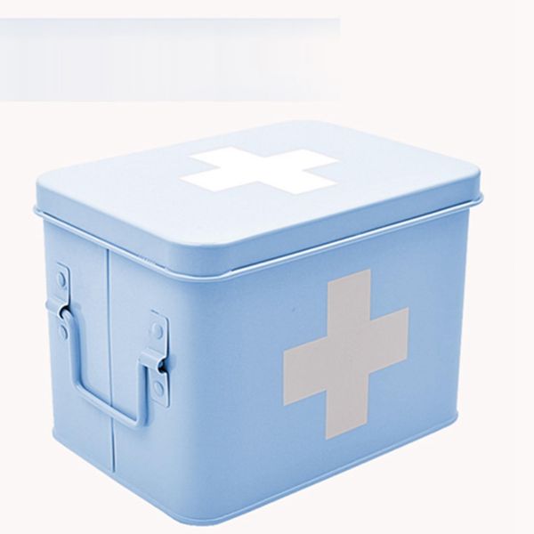 First Aid Kit, Medicine Box, Stainless Steel, Metal, Lid Included, Double Layer, First Aid Box, Medicine Box, Medicine Case, Small Items, Storage Organization, Desktop Storage, Portable,