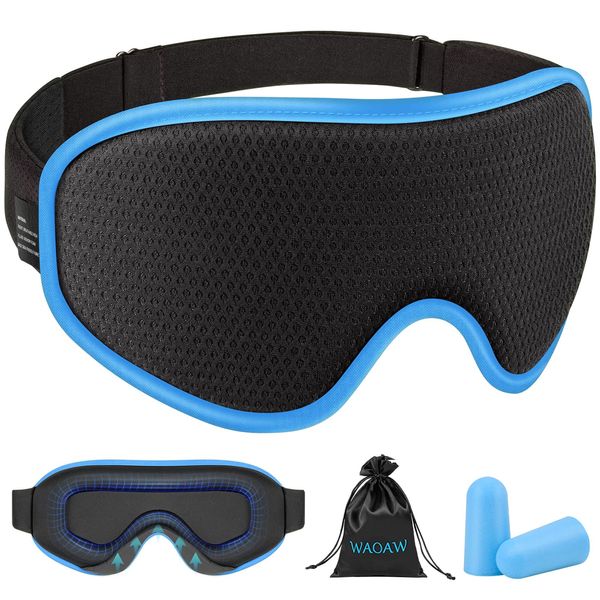 WAOAW Sleep Mask for Men Women, Eye Mask Sleeping of 3D Light Blocking Blindfold (Blue)