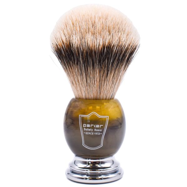 parker shaving brush 100% silver tip badger hair with stand | shaving beard razor body razor barber arm haircut shaver trimmer beard trimmer barber shop hairdresser beauty salon animal skin men present gift HHST