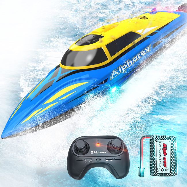 ALPHAREV RC Boat - R206 25+ MPH Fast Remote Control Boat for Pool & Lake, 2.4GHz RC Boats for Adults & Kids, RC Speed Boat with Rechargeable Battery, Summer Outdoor Water Toys Birthday Gifts for Boys