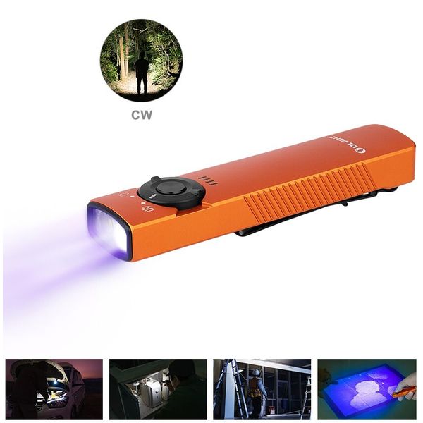 Olight Arkfeld UV + White LED Flashlight, 1000 Lumens, Orange, Cool White