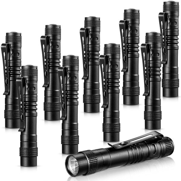 10 Pieces Mini Small LED Flashlight Handheld Pen Light Flashlight with Clip Led Pen Pocket Light Torch for Camping Outdoor Emergency Diary Lighting (3.5 Inches)