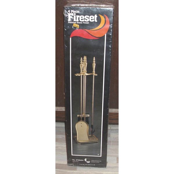 1980's FIRESET (4) PIECE POLISHED BRASS FINISHED FIREPLACE TOOL SET NEW OLD STK.