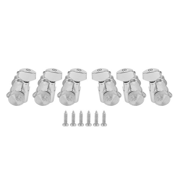 Locking Guitar String Tuning Peg 6 Pieces Electric or Acoustic Guitar 6 String Machine Head Sealed Knobs Tuner Key Kit Silver (Three Left and Three Right)