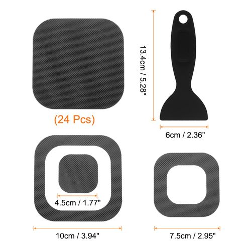 HARFINGTON 24pcs Non Slip Bathtub Stickers Bath Shower Floor 4" Anti-Slip Adhesive Sticker Tape Square Style Decals with Scraper for Bathroom Kitchen Bathtub Treads Stairs, Black