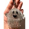 Bath & Body Works Bling Rhinestone Ghost Pocket *Bac Holder Silver Keychain NWT