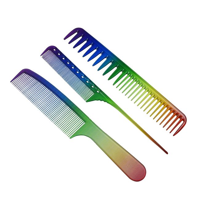 X-SHIYUN 3 Pcs Rainbow Color Hair Combs，Fine Cutting Hairdressing Comb，Styling Comb Anti-Static Heat Resistant Hairdressing Comb for Back Combing