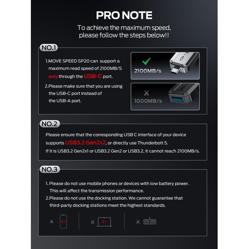 MOVE SPEED 1TB External SSD, 2100MB/s TLC Reliable Transfer Portable SSD with USB 3.2 Gen2x2 + Type C, Cool USB Drive for Phone/Windows/Mac (SP20)