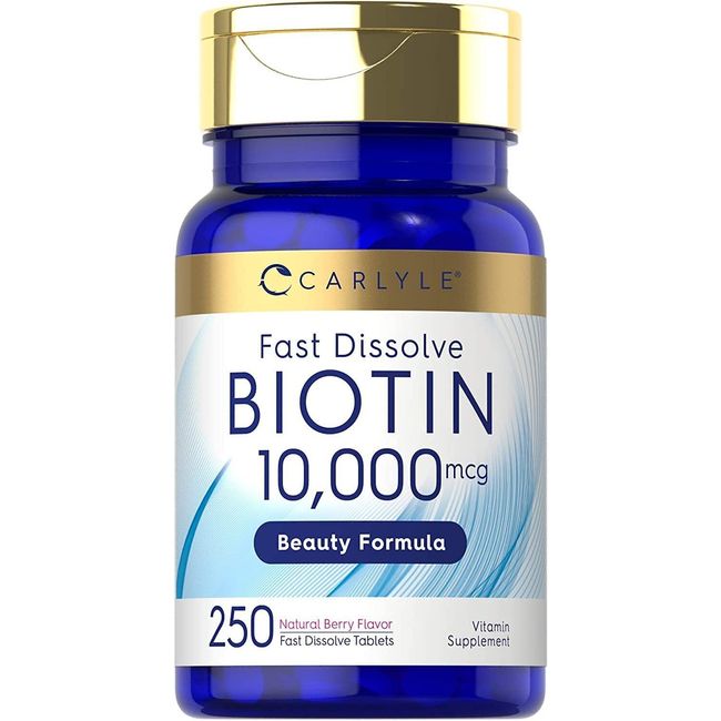 Biotin 10000mcg | 250 Fast Dissolve Tablets | Max Strength | by Carlyle