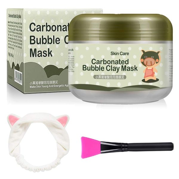 Carbonated Bubble Clay Mask - OCHILIMA Bubbles Schlammmaske mit Stirnband und Pinsel für die Tiefenreinigung des Gesichts Poren reduzieren Porenreinigende Gesichtsmaske für alle Hauttypen - 3,52 oz