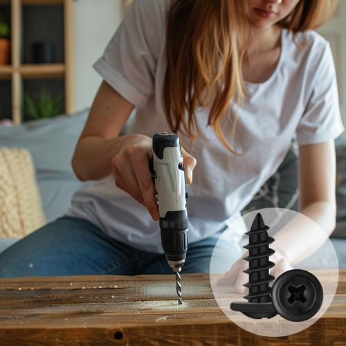 150PCS Black Wood Screws #8 Metal Screws Suitable for 3.6mm-3.8mm Holes 1/2”, 3/4”, 1”,1-1/4”, 1-1/2” Size Phillips Pan Cabinet Screws for Wood, Shutters,Book Shelf,Wall Plate,Shiplap,Blank Plates