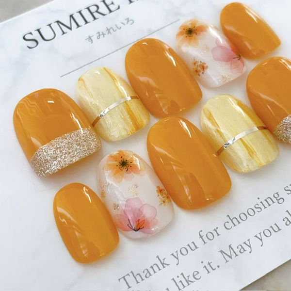 Nail tip false nails bridal nails cute short long design summer nails nail present short nails small nails large nails berry short chibi nails adult nails false nails office nails simple<br> [1765] Mustard Yellow Flower Yellow Flower