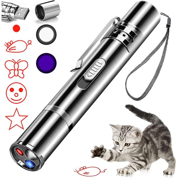 USB RECHARGEABLE SUPER LASER POINTER  PEN 3 in 1 Cat Pet Toy Red UV Flashlight