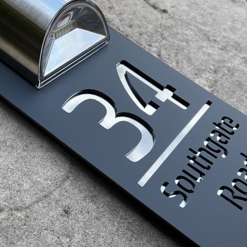 House Numbers Plaques With Solar Light House Numbers Door Plaques Door Signs House Signs Door Number Plaques For Wall Name Plaques For Outside Grey and Mirrored Silver