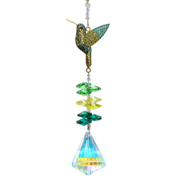 Rhinestones Hummingbird with Crystal Sun Catcher, Glass Window Hanging Ornament,Crystal Prism Suncatcher Outdoor Indoor Home Garden Party Decoration