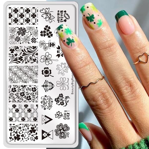 St Patricks Day Nail Stamping Plates Shamrock Nail Stamping Plate Lucky Clover Nail Art Stamping Template 17th of March Manicure Decorations Supplies 1Pcs