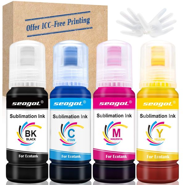 seogol 400ml Sublimation Ink for EcoTank Supertank Inkjet Printers ET-2720 ET-3710 ET-15000 ET-4760 ET-3760 ET-2760 ET-2750 ET-2700 ET-3700 ET-4700 ET-3750 ET-4750 (Offer ICC-Free Printing)