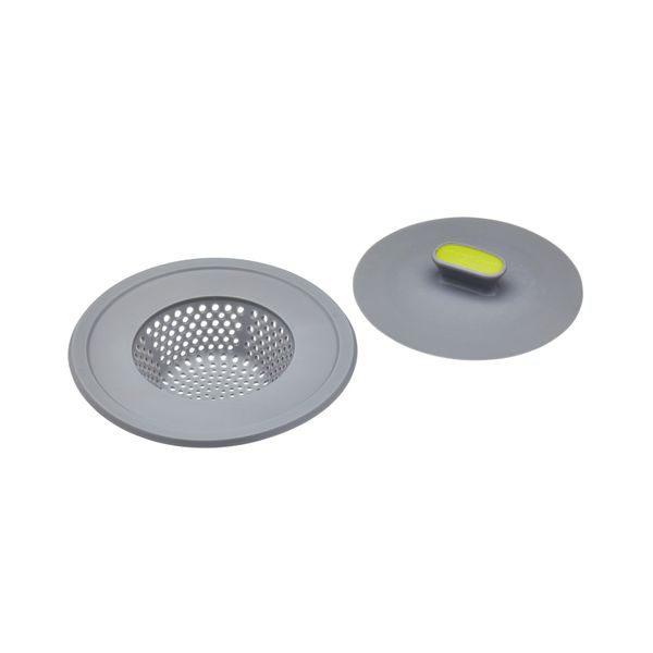 KitchenCraft 2-in-1 Plastic Plug and Sink Strainer, 11.5 cm (4.5") - Grey / Green