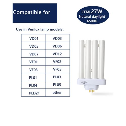 Valoisa CFML27VLX Natural Daylight Spectrum Fluorescent Light Bulb,Replacement for VERILUX CFML27VLX,6500K